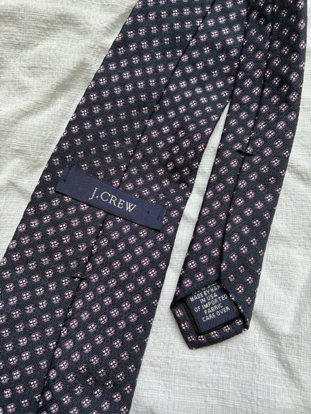 J. Crew Silk Navy, Purple, & White Diamond Tie - Handmade